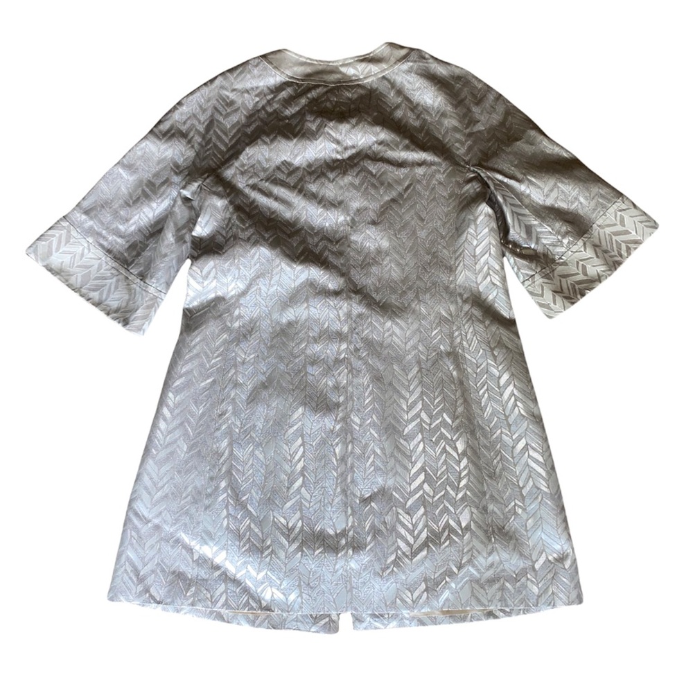 NWOT Trina Turk Silver Metallic Chevron Pattern Long Duster Jacket sz 10 - Picture 2 of 5